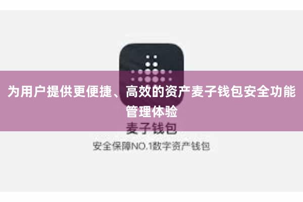 为用户提供更便捷、高效的资产麦子钱包安全功能管理体验